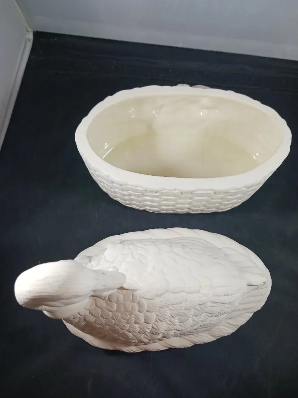 Vintage Ceramic Bisque Tureen/ Stuffing Bowl with Lid